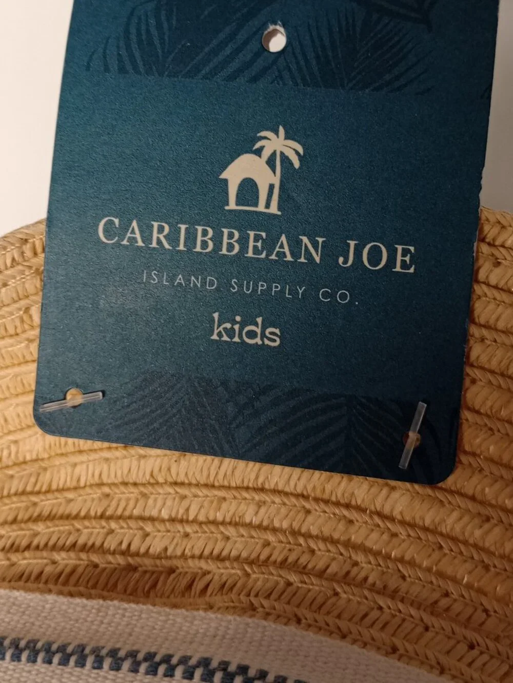 Caribbean Joe Island Supply Co. Kids Straw Hat Blue and White Band– NWT